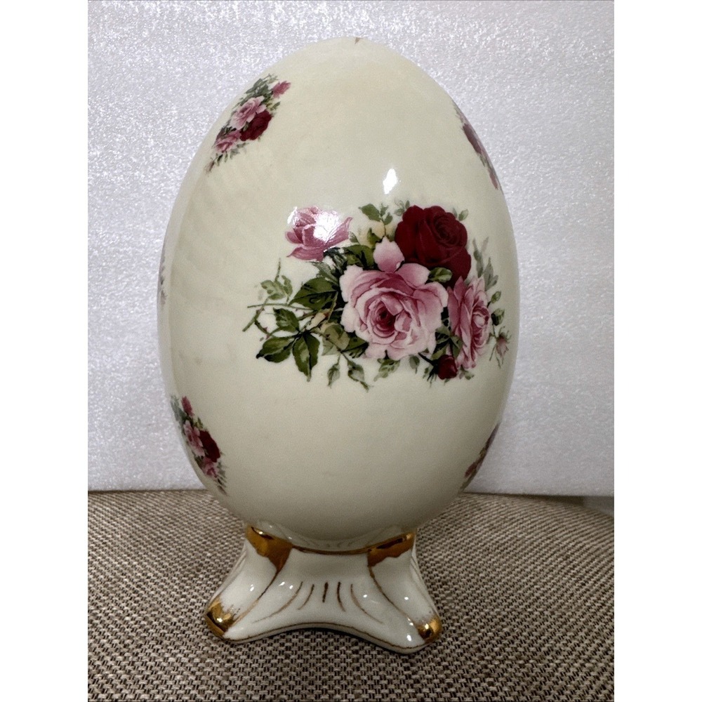 VTG Formalities by Baum Bros Porcelain Decorative Egg w/ Roses Floral Gold Trim